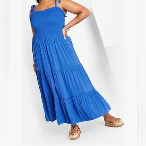 Blue Tie Straps Tiered Maxi Dress